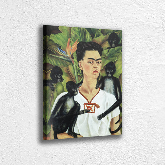 Frida Kahlo and monkey Canvas Wall Art Decoration, Printed Canvas, home decor, Portrait Poster, Nature Canvas