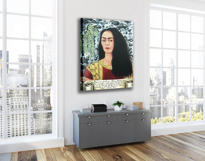 Frida Kahlo Self Portrait Hanging Canvas, Wall Art Decoration Canvas Printed Canvas, home decor poster