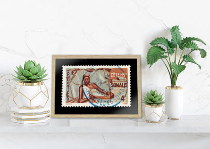 Vintage African Stamp Art Postage, Somali Stamp, Black Woman, Gift Photo , Printed Picture Wall Art , Travel Poster Prints