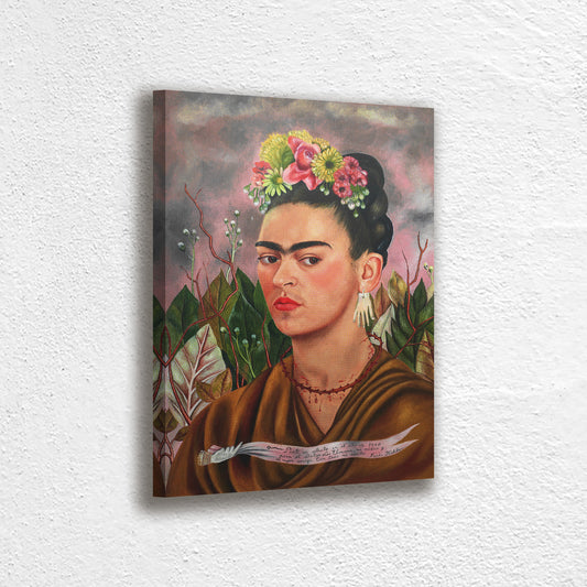 Frida Kahlo Self Portrait with Flowers Hanging Poster, Canvas Wall Art Decoration, Printed Canvas, home decor, Portrait Poster