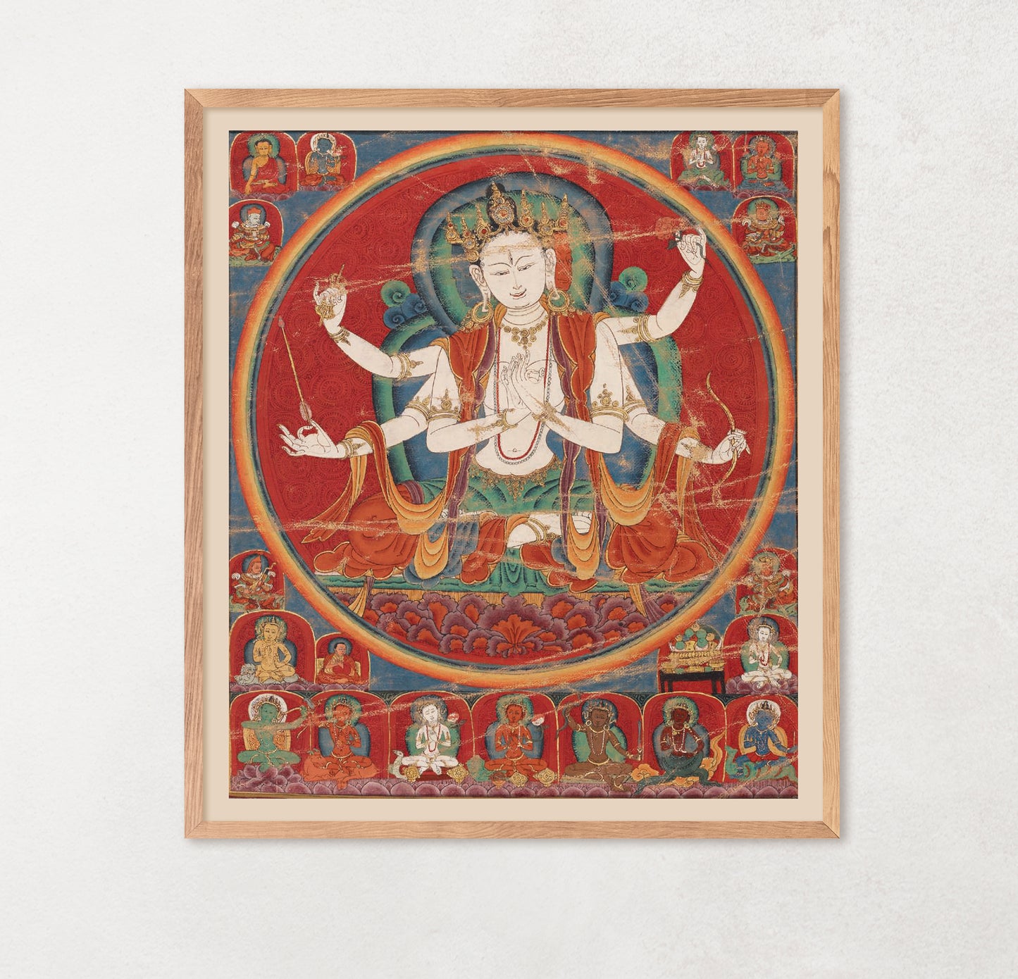 Tibet illustration art poster, six armed Buddhist portrait, painting, wall hangings gift ideas, home decor picture